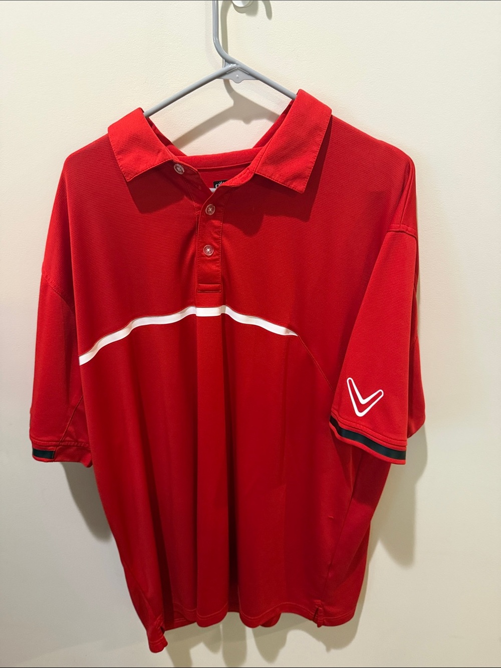 Callaway Red Polo with White Chest Stripe and Sleeve Logo